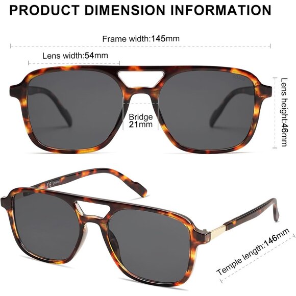 Sojos Women Mens Tortoise/Grey Trendy Rectangle Retro Aviator Shades Sunglasses - Picture 5 of 6